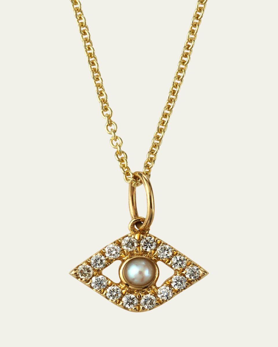 14k Diamond Evil Eye and Pearl Necklace